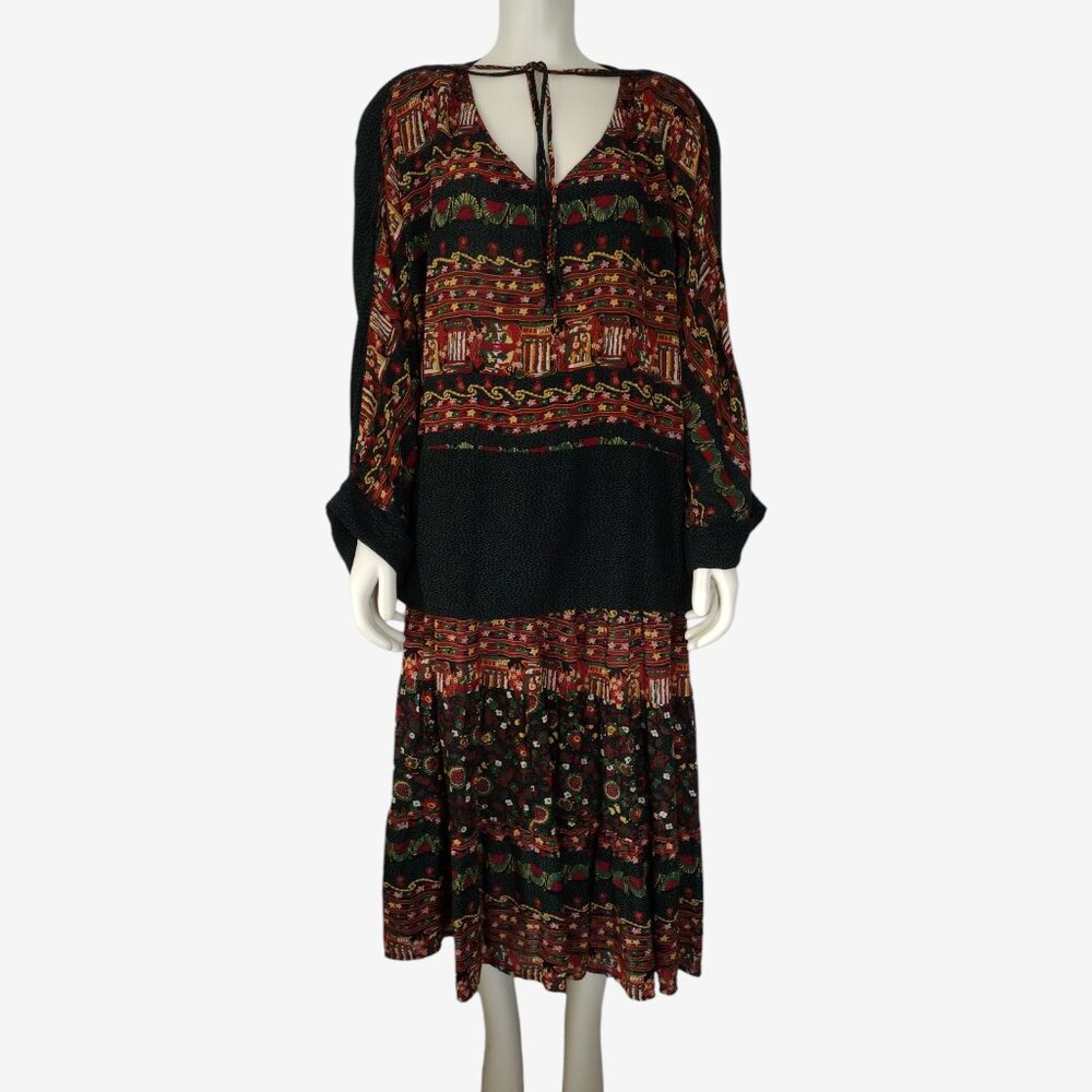 Vintage 1990s 2 Piece Boho Striped Rayon Blouse And Skirt Set Size 2X